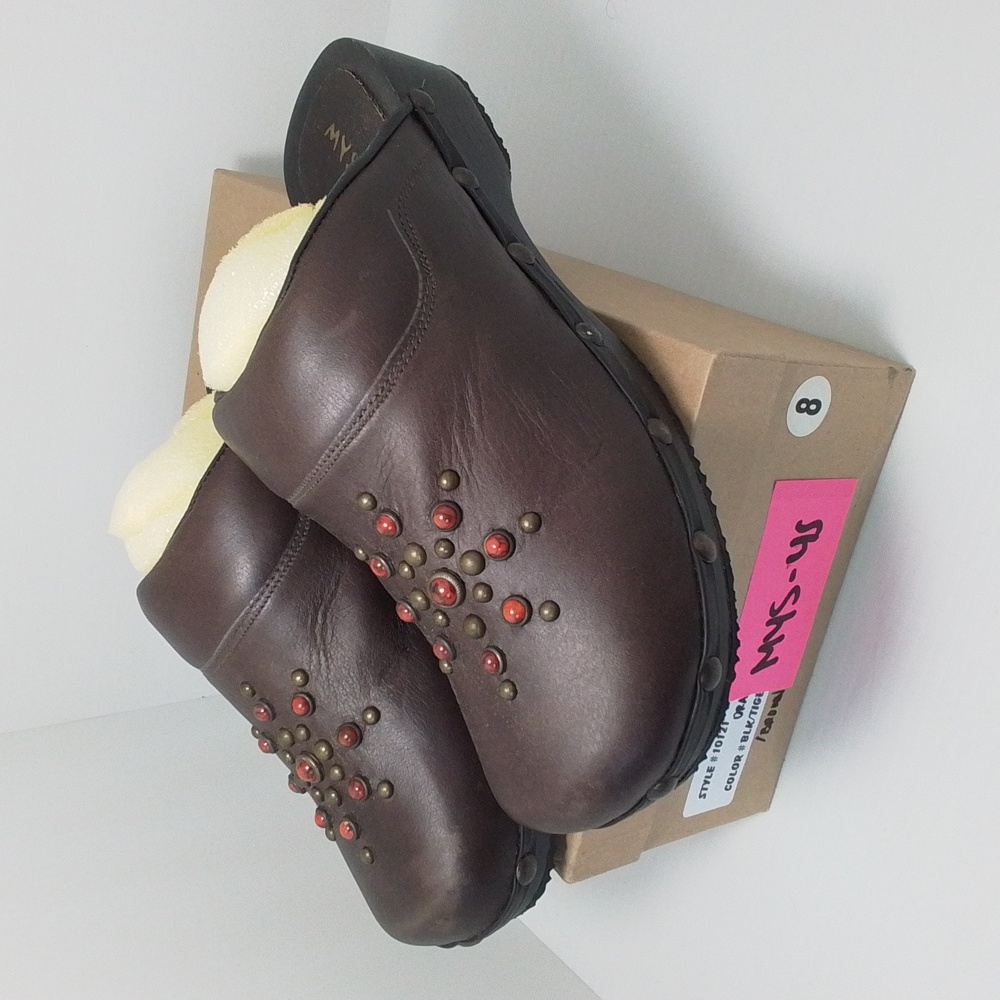 Mystique Boutique Brown W/ Orange Stones Mules Clogs Slip-on Shoes Sz 8